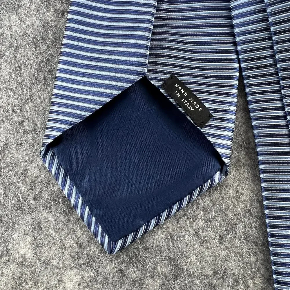 Volta‎ Seta made in ITALY 100% Silk Tie Men's Navy Blue Stripe Necktie